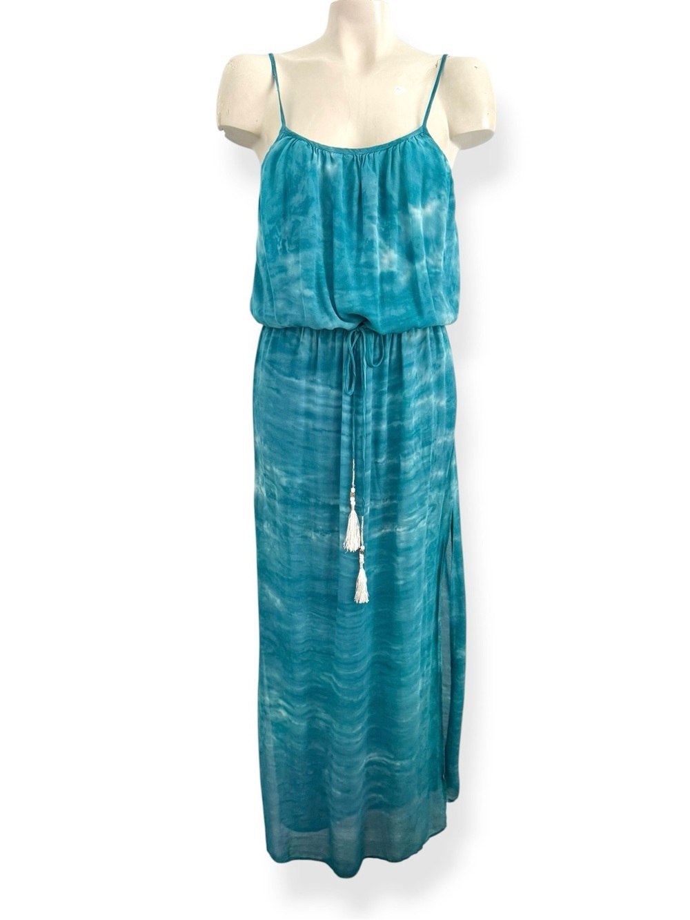 YOUNG FABULOUS & BROKE GREEN BLUE FLOWY SUMMER RESORT-WEAR MAXI DRESS SZ S - Picture 4 of 8